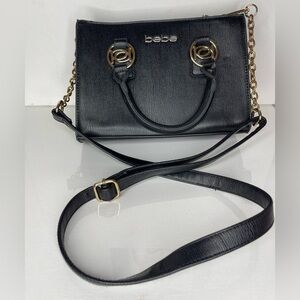 BEBE Sarah Mini Satchel Crossbody Purse Handbag Gold Chain Removable Strap Party